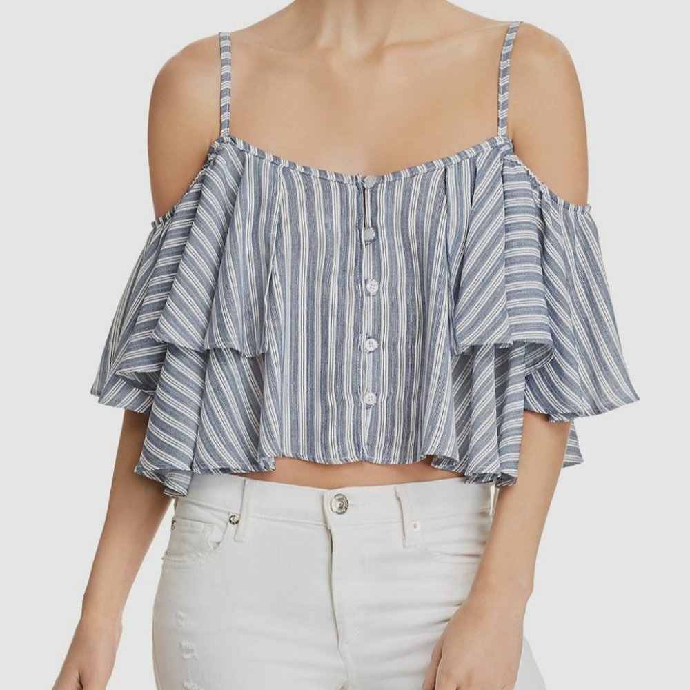 Vintage Havana Cold Shoulder Cropped Tank Top, Blue/Ivory Stripe, Small